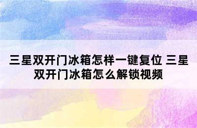 三星双开门冰箱怎样一键复位 三星双开门冰箱怎么解锁视频